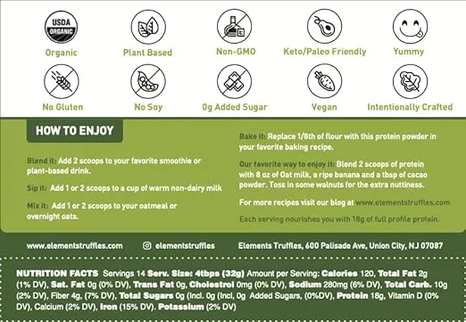 Elements Plant Based Vegan Protein Powder - Meal Replacement Shake Made from Pure Organic Yellow Peas with Chai Spice - Keto, Dairy Free, Soy Free, Paleo, and Non-GMO - 1lb Pack - 14 Servings