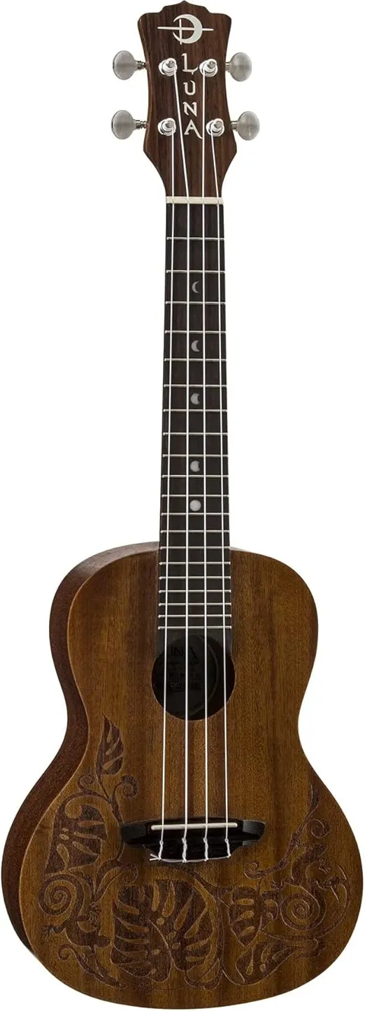 Luna Mo'o Mahogany Concert Ukulele with Lizard Graphic & Gig Bag, Satin Natural