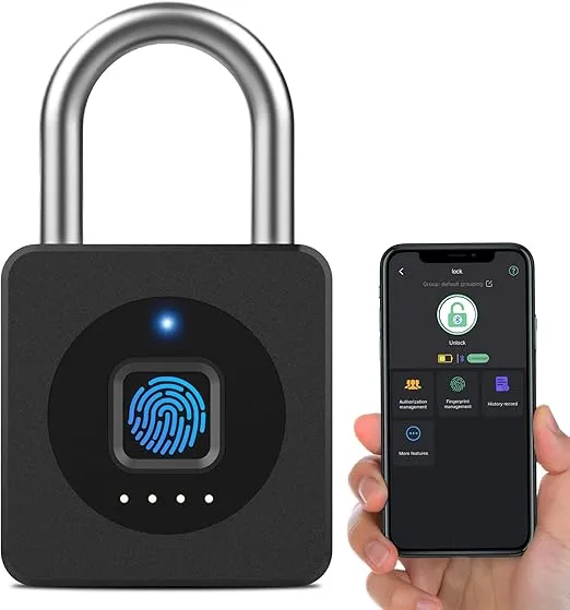 eLinkSmart Fingerprint Padlock, Keyless Biometric Gym Locker Lock, Medium-Sized Electronic Digital Bluetooth App Control Smart Pad Lock for Locker Outdoor Fence Gate Storage Pool Shed - Black
