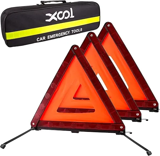 XOOL Triple Warning Triangle Emergency Warning Triangle Reflector Safety Triangle Kit Suitable for Roadside Emergencies, 3-Pack