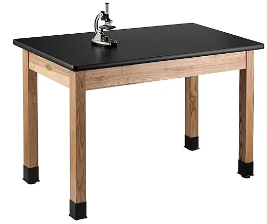 National Public Seating High Pressure Laminate Top Science Lab Table, 24" X 48", Black Top & Ashwood Legs