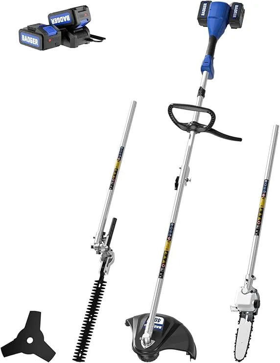 40V Cordless Weed Wacker, String Trimmer/Edger, Pole Saw, Hedge Trimmer and Brush Cutter Blade, Attachment Capable 4-in-1 Multi-Tool Kit with 2 * 20V 4Ah Battery and 1*Charger