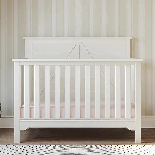 Child Craft Woodland 4-in-1 Convertible Crib, Baby Crib Converts to Day Bed, Toddler Bed and Full Size Bed, 3 Adjustable Mattress Positions, Non-Toxic, Baby Safe Finish (Brushed Cotton)