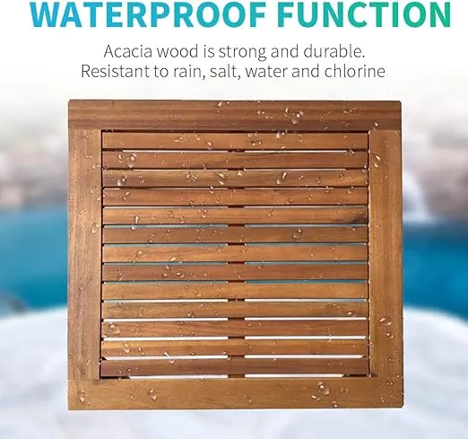 3-Piece Acacia Wood Patio Bistro Set Patio Furniture Outdoor Chat Conversation Table Chair Set Outdoor Wood Chat Set with Water Resistant Cushions and Coffee Table Chairs for Beach Backyard Garden