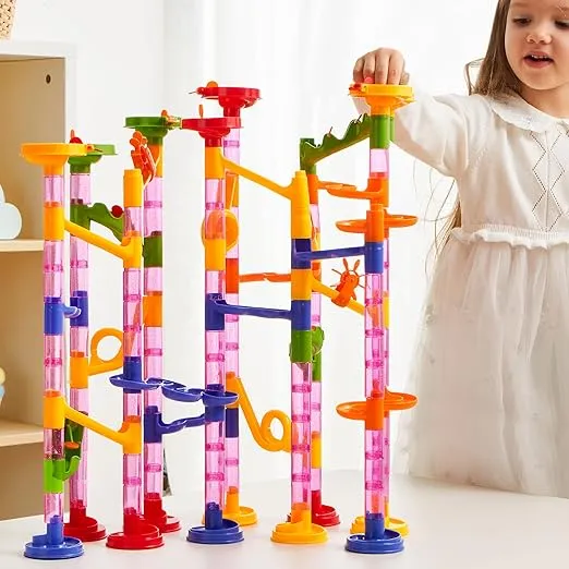 JOYIN Marble Run Premium Set(196 Pcs- Construction Building Blocks Toys, STEM Educational Toy, Building Block Toy(156 Translucent Plastic Pieces+ 40 Glass Marbles)