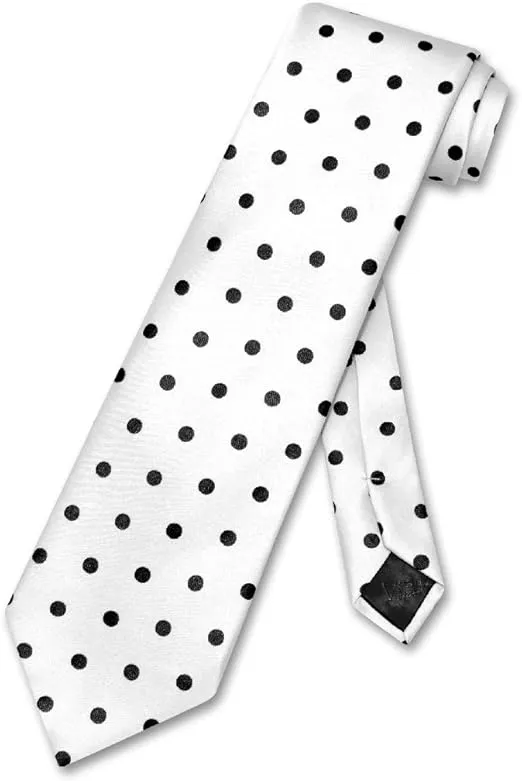 Vesuvio Napoli NeckTie WHITE with BLACK Polka Dots Design Mens Neck Tie
