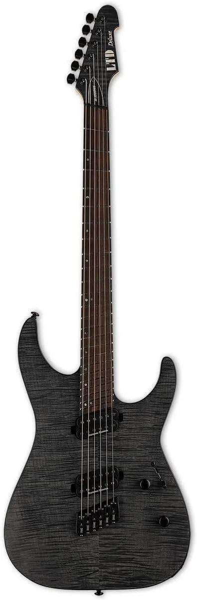 ESP 6 String LTD M-1000 Multi-Scale Electric Guitar, See Thru Black Satin, Right, (LM1000MSFMSTBLKS)