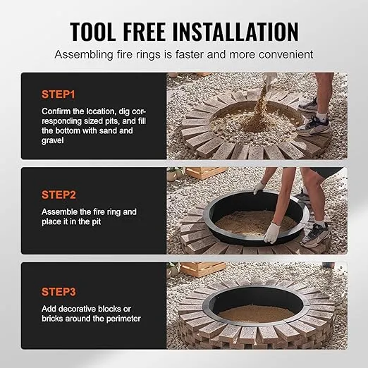 VEVOR Fire Pit Ring, 35-Inch Outer/31-Inch Inner Diameter, 10inch Height Fire Pit Insert, Heavy Duty Carbon Steel Liner DIY Campfire Ring Above or In-Ground, for Outdoor Camping, Bonfires