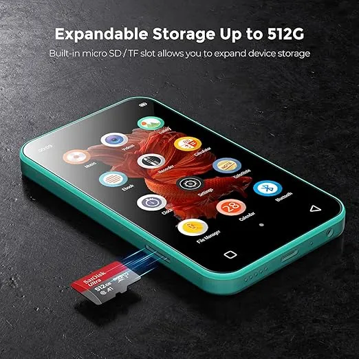 TIMMKOO 72GB MP3 Player with Bluetooth, 4.0" Full Touchscreen Mp4 Mp3 Player with Speaker, Portable HiFi Sound Music Player with Bluetooth, Voice Recorder, E-Book, Supports up to 512GB TF Card (Blue)