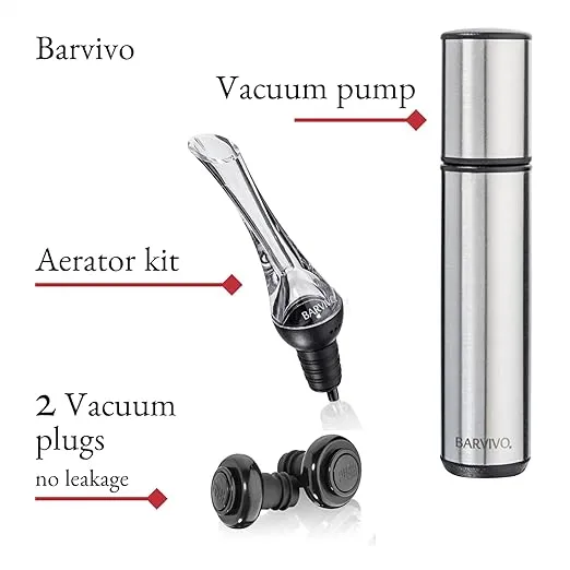 BARVIVO Premium Wine Preserver Kit - Extra Easy to Use Wine Bottle Stoppers & Vacuum Wine Pump - Keeps Red & White Wine Fresh for up to 14 Days - Ideal Gift Set for Any True Wine Lover