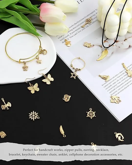 Wholesale Bulk 50PCS Mixed KC Gold Charms Pendants DIY for Jewelry Making and Crafting