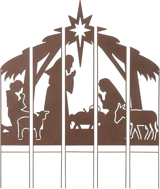 Glitzhome Set of 5 Metal Christmas Nativity Scene Silhouette Yard Stakes,41.5" H Xmas Nativity Religious Manger Scene Standing or Hanging Display Garden Stake Sign for Holiday Lawn Party Decorations
