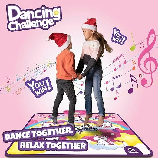 Dance Mat for Girls - Light Up Unicorn Pad with LED Lights, Adjustable Volume, Built-in Music - Christmas & Birthday Gifts for Kids - Fun Dancing Challenge Playmat for Kids 4-8 and 8-12