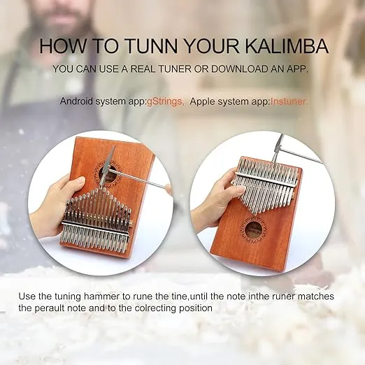 Kalimba 17 Keys Thumb Piano with Hard Case Study Instruction and Tune Hammer, Portable Mbira Sanza African Wood Finger Piano, Gift for Kids Adult Beginners Professional (Brown with Hard Case)