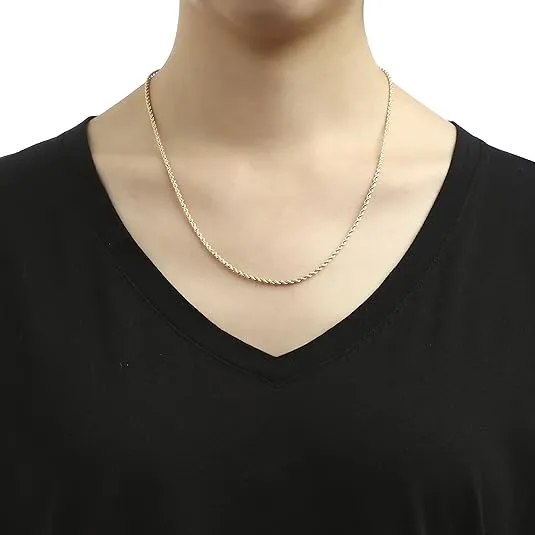 Floreo 10k Yellow Gold 2mm Hollow Rope Chain Necklace with Lobster Claw Clasp