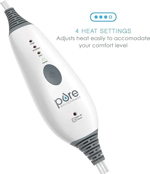 Pure Enrichment PureRelief Deluxe Heating Pad (12" x 24"), Full Body Therapy Pad with 4 InstaHeat Settings, Soft Machine-Washable Microplush Fabric and 2-Hour Auto Safety Shut-Off (Sea Glass)