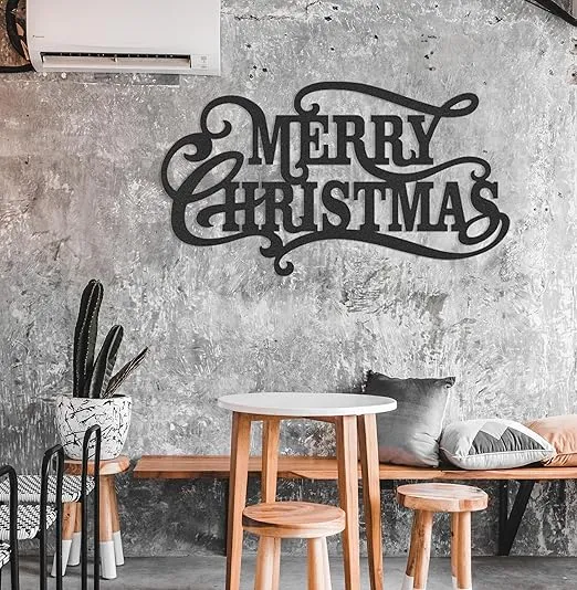 Merry Christmas - Metal Wall Art - 11" X 6" - Black