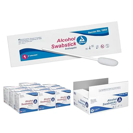 Dynarex Alcohol Swabsticks, Medical-Grade and Sanitizing, Saturated with 70% Isopropyl Alcohol, 3.5 Inches, 1 Swabstick per Packet, Case of 500 Packets