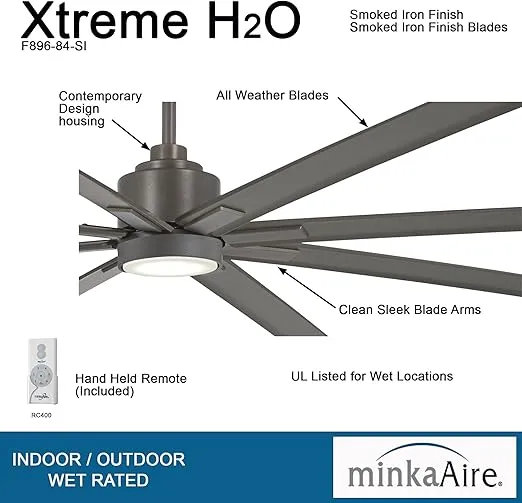 MINKA-AIRE F896-84-SI LED Xtreme H2O 84 Inch Outdoor Ceiling Fan with DC Motor in Smoked Iron Finish