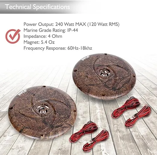 Pyle 6.5 Inch Marine Speakers - 2 Way IP44 Waterproof and Weather Resistant Outdoor Audio Stereo Sound System with Built-in Led Lights, 240 Watt Power and Low Profile Design - 1 Pair - PLMRLE64DK