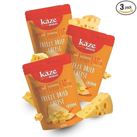 Kaze Keto Freeze Dried, Made with100% Real Cheese - Gluten Free, Low Carb, Party Snacks, Cheese Crisps, 3.0 oz (Pack of 03, Cheddar Cheese)