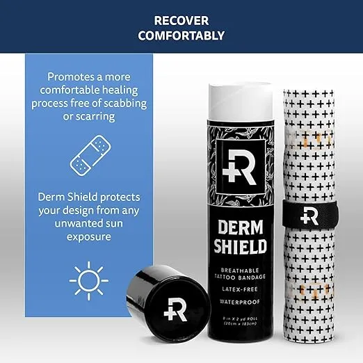 Recovery Aftercare Derm Shield Tattoo Aftercare Bandage Roll - Waterproof Adhesive Bandages, Transparent Matte Film - 10 Inches x 2 Yards