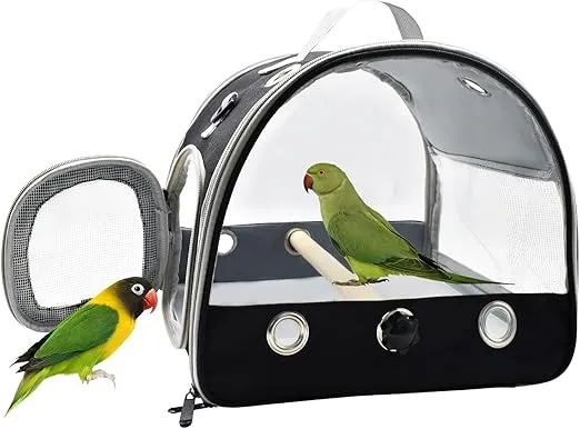 Bird Travel Carrier with Standing Perch,Lightweight Breathable Parrot Cage, Small Pet Carrier Bag with Shoulder Strap,Bird Rat Guinea Pig Squirrel Carrier (Black)