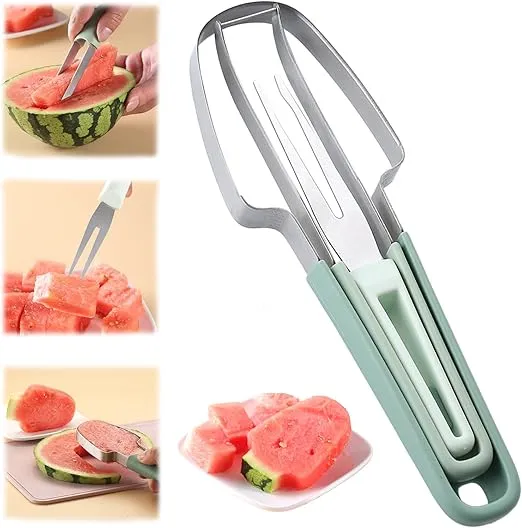 FANTEXY 3-in-1 Watermelon Fork Slicer Cutter，Stainless Steel Watermelon Popsicle Cutter Watermelon Cutter Slicer Tool Melon Cutter Knife Portability Fruit Fork for Camping Kitchen Gadgets
