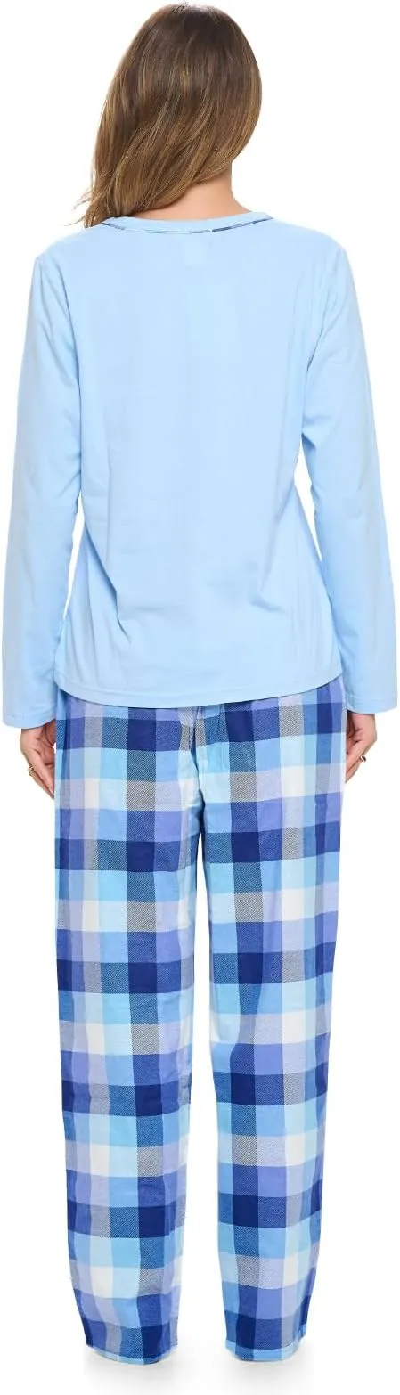 Casual Nights Women's Jersey Knit Long-Sleeve Top and Soft Flannel Bottom Pajama Set