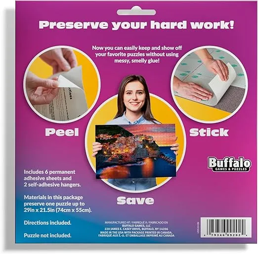 Puzzle Presto! Peel & Stick Puzzle Saver: The Original and Still the Best Way to Preserve Your Finished Puzzle! - 6 Adhesive Sheets and 2 Adhesive Hangers