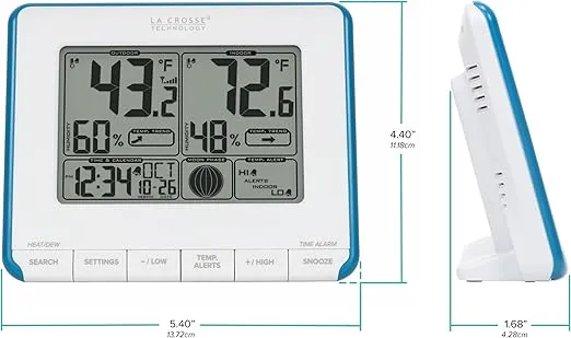 La Crosse Technology 308-1711BL Wireless Weather Station with Heat Index and Dew Point,Teal Blue/White