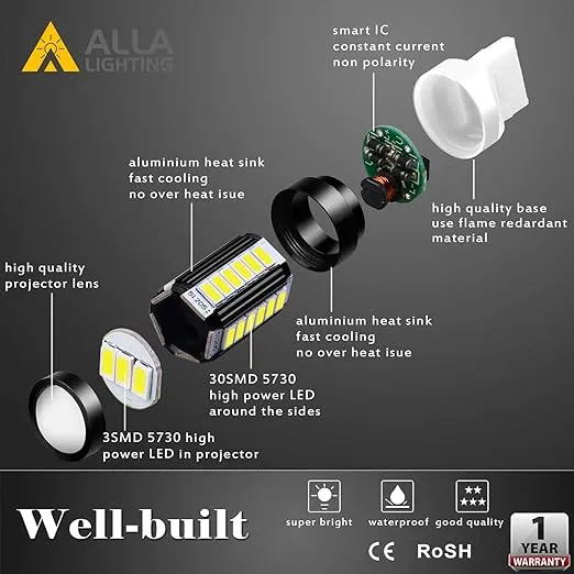 Alla Lighting LED 7440 7443 Strobe Brake Lights Bulbs, 6000K Xenon White Extremely Super Bright 2800lm 12V 5730 SMD T20 7441 7443LL LED Flashing Stop Lights Taillights