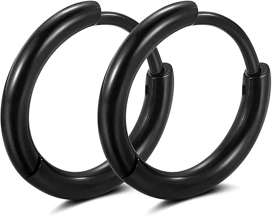 316L Surgical stainless steel hoop earrings 8mm/10mm/12mm Hypoallergenic Huggie Earrings Small Hoop Sliver Black Sleeper Earrings For Women Men