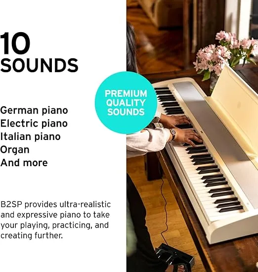 KORG B2 Portable Digital Piano with 88-Key Full Size Weighted Keyboard, Built-in Speakers, Music Stand, Sustain Pedal, and Power Supply (B2WH)