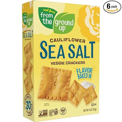 Real Food From the Ground Up Cauliflower Sea Salt Crackers (Pack of 6)