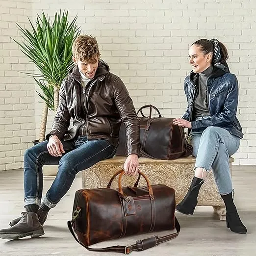 24" Leather Duffle Bag for Men and Women, Full Grain Leather Travel Overnight Weekender Sports Gym Carry On Duffel Bag by Rustic Town (Antique Brown)