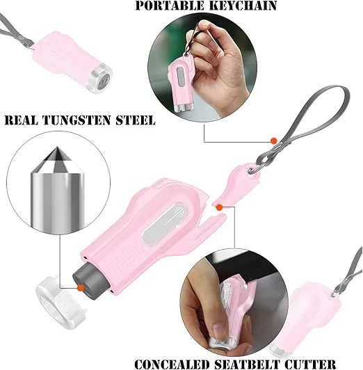 Emergency Keychain Car Escape Tool Portable Car Window Breaker Safety Hammer Mini 2 in 1 Rescue Car Glass Breaker and Seatbelt Cutter for Land & Underwater, pink, 3x1.4x0.9inch