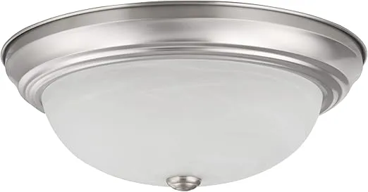 Aspen Creative 63024-09-1, 3-Light Flush Mount/Brushed Nickel Finish w/Alabaster Glass, 15" Dia., E26 Socket/60 Watts, Bulb Not Included
