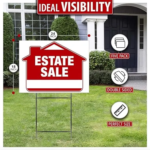 Estate Sale Signs (10 Pack) – Premium LARGE 24” x 18” Double-Sided Estate Sale Signs with Heavy Duty Stakes – Estate & Garage Sale Yard Sale Signs with Directional Arrows…
