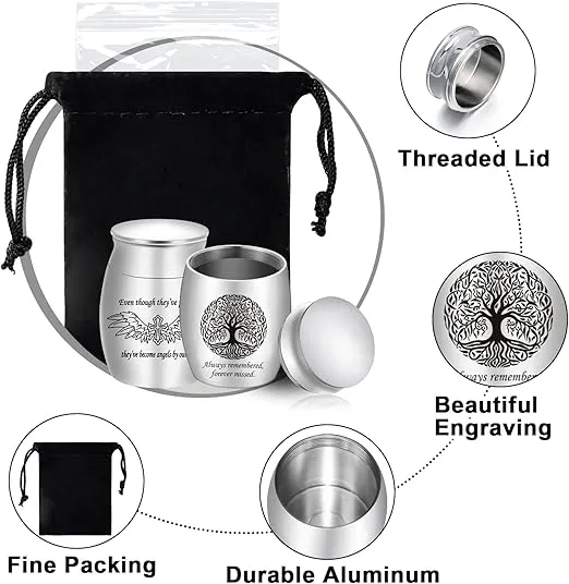 Small Urns for Human Ashes Keepsake Set of 4, Mini Cremation Urns for Ashes Adult Male Female Pet Funeral Aluminium Small Urn Ashes Memorial Keepsakes for Family Friend Loved Ones (Silver-4pcs)