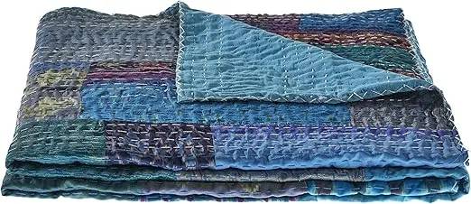 LR Home 50x60 Inch Soft Hand-Woven Bohemian Throw Blanket - Perfect for Bed, Sofa, Couch, and Living Room Decor - Warm blankets for winter - Patchwork Fall Blanket - Christmas Gift - Blue