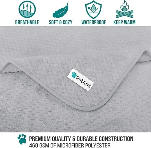 PetAmi Waterproof Dog Blanket, Leakproof Puppy Blanket for Small Medium Dogs, Furniture Sofa Couch Cover Protector, Fleece Pet Throw Indoor Cat Kitten, Reversible Washable Soft Plush, 29x40 Light Gray