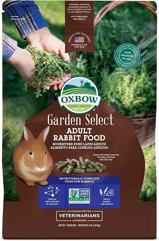 Oxbow Animal Health Garden Select Adult Rabbit Food, Garden-Inspired Recipe for Adult Rabbits, No Soy or Wheat, Non-GMO, Made in The USA, 4 Pound Bag