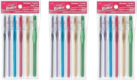 Susan Bates Silvalume Crochet Hook Set in Pouch Sizes F, G, H, I, J, K (3 Pack)