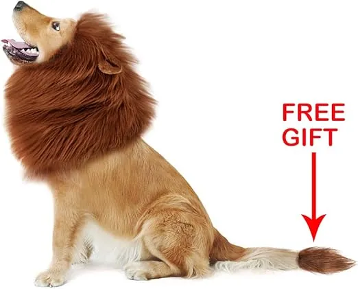 NEWBEA Lion Mane for Dog Costume, Dog Lion Mane, Realistic Funny Lion Wig for Medium to Large Sized Dogs, Halloween Fancy Dog Lion Costume (Dark Brown with Ear Tail)
