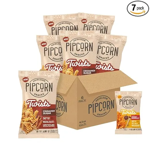 Heirloom Cinnamon Sugar Twists by Pipcorn - 4.5oz 6pk - Healthy Snacks, Gluten Free Snacks, Upcycled Heirloom Corn Flour, Cinnamon Sugar