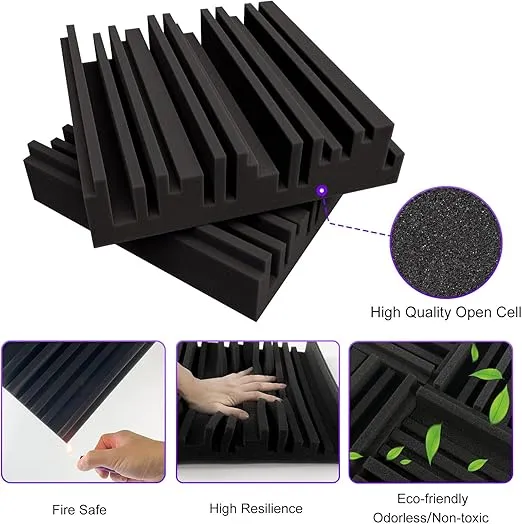 TroyStudio Thick Acoustic Foam Panels, 12 X 12 X 2 Inch 36 Pcs Broadband Sound Absorbing Foam, Dense Soundproof Padding Tile, Recording Studio Foam Absorber, Groove Decorative 3D Wall Ceiling Panel