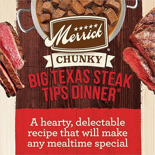 Merrick Chunky Grain Free Premium And Wholesome Canned Dog Food, Real Meat Big Texas Steak Tips Dinner - (Pack of 12) 12.7 oz. Cans