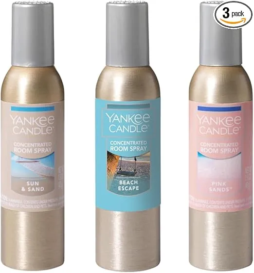 Yankee Candle Summer Favorites 3-Pack Concentrated Room Sprays (Sun and Sand, Pink Sand, Beach Walk)