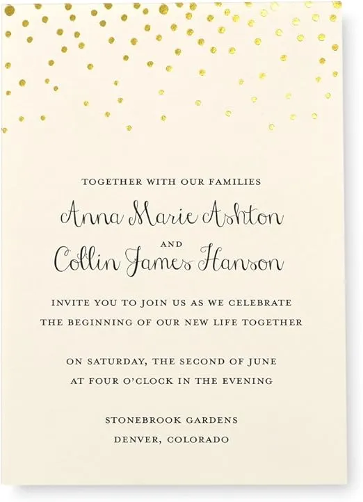 Gartner Studios Gold Foil Dots Print-at-Home Wedding Invitation Kit, Includes Response Cards, Cream White, 5” x 7” and 3.5” x 5”, Set of 50, 14279